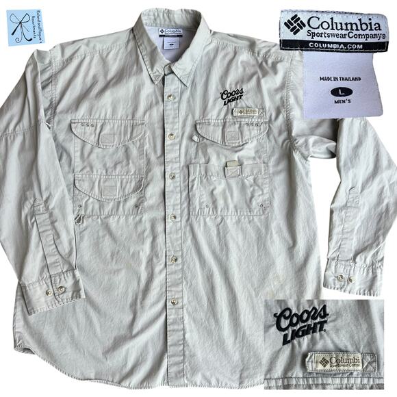 Columbia PFG Fishing Gear Coors Light Button-Up Shirt Men's Sz L - Picture 1 of 10
